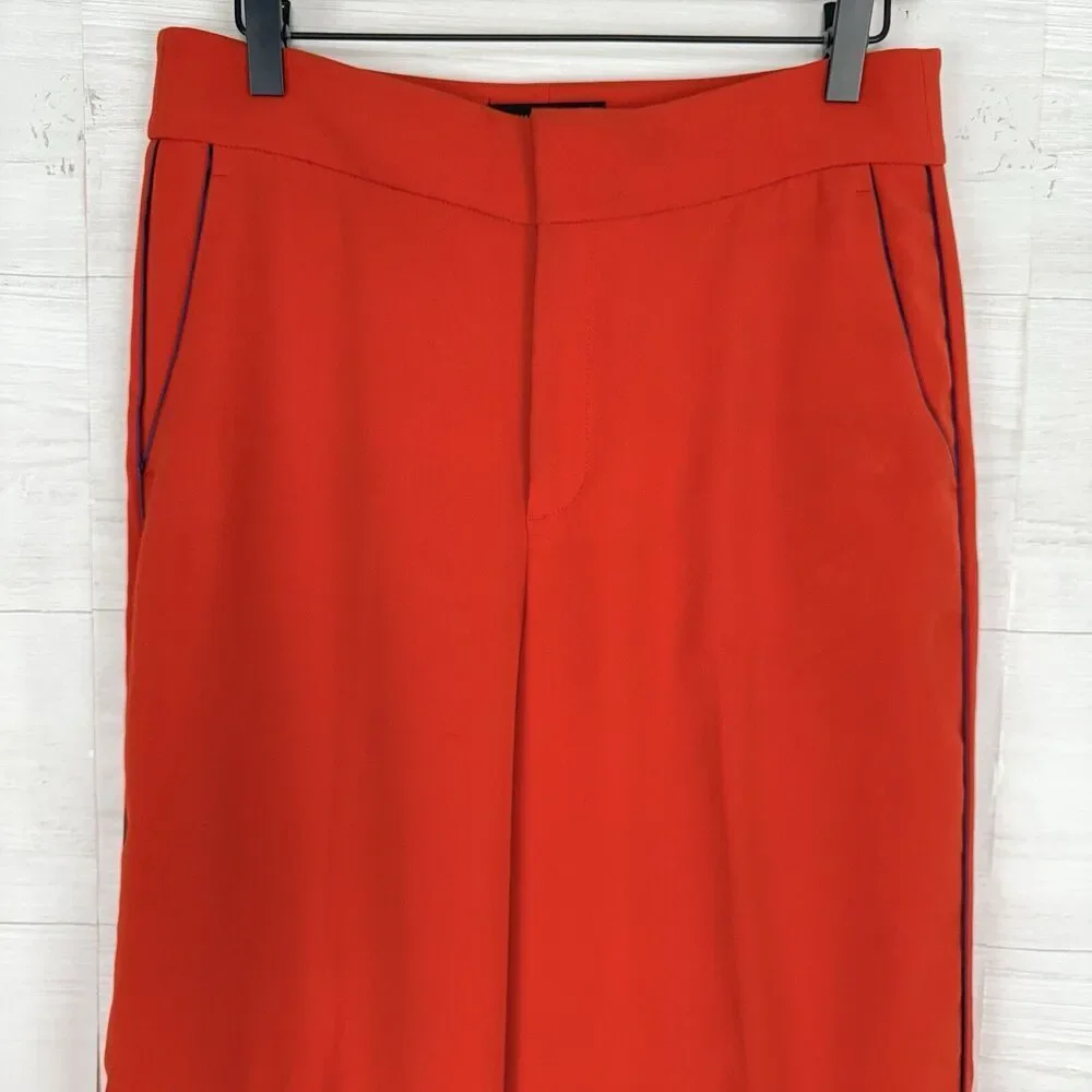 Banana Republic Wide Leg Trouser Pants Women 6 Orange High Rise Split Hem Office